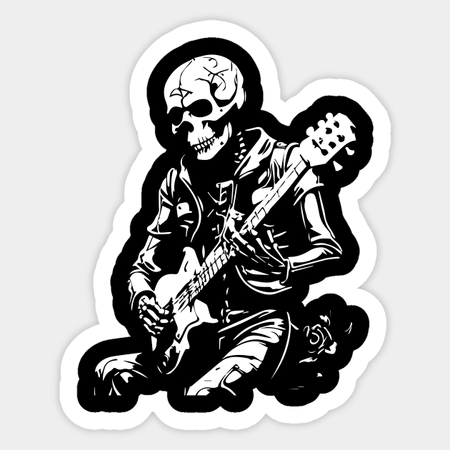 skeleton plays rock guitar Sticker by lkn